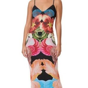 AFRM Black and Multicolor Floral Midi Dress